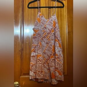 Women's Rust and White Leaf Print Slip Dress